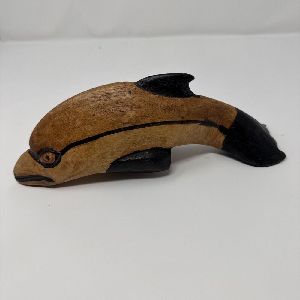Hand carved Wooden Dolphin Statue Figurine 10" long‎